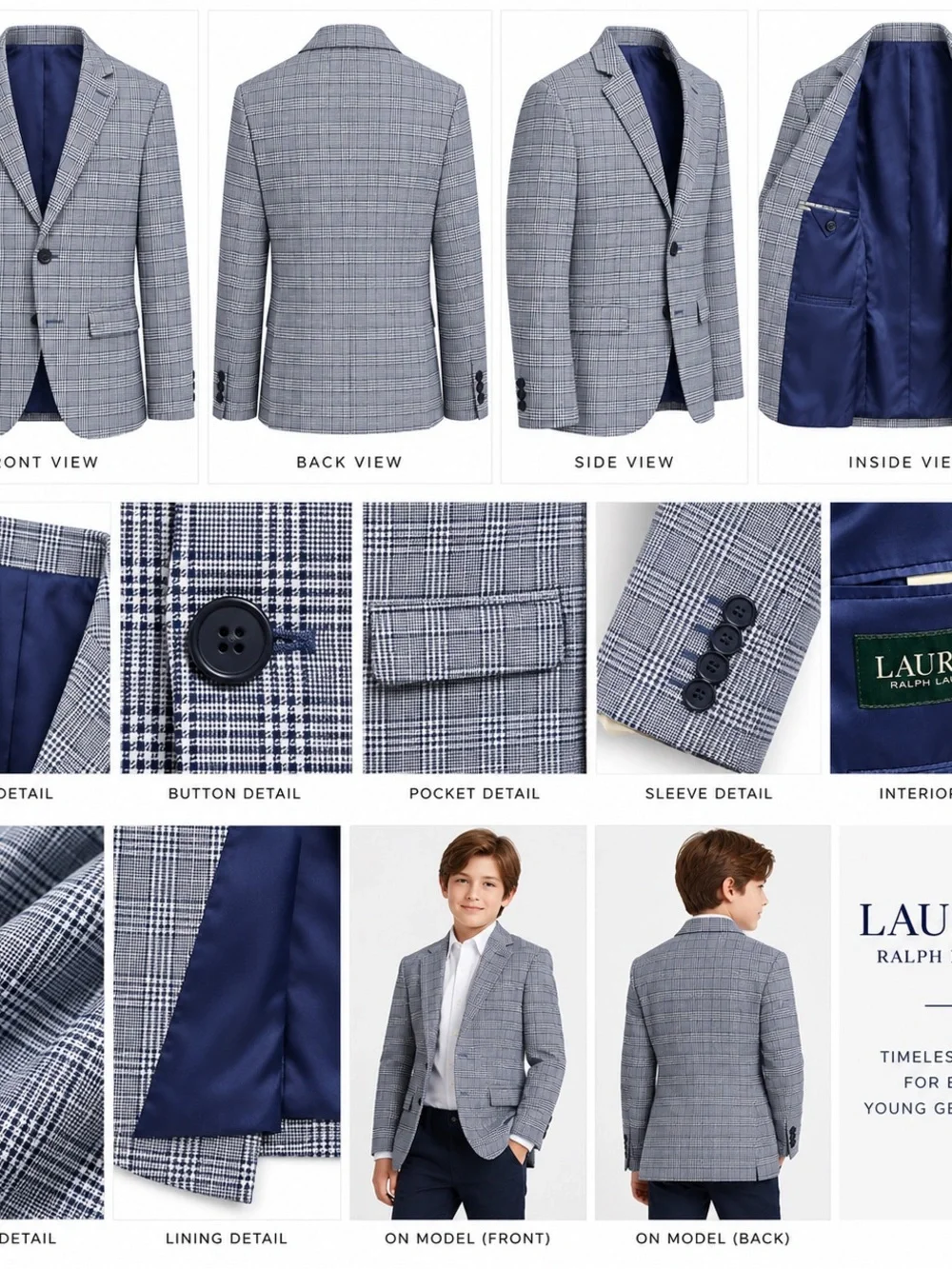 Ralph Lauren Boy’s Gray Plaid Blazer with Navy Lining